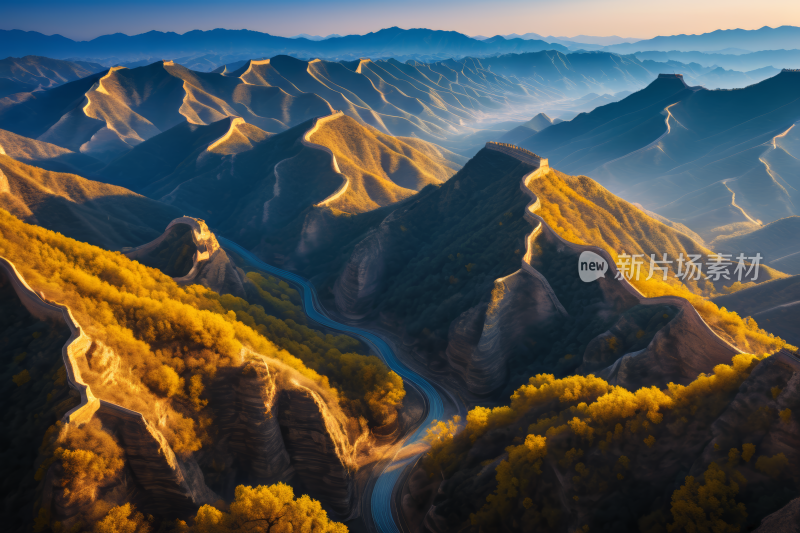 山中间一条蜿蜒的道路高清图片