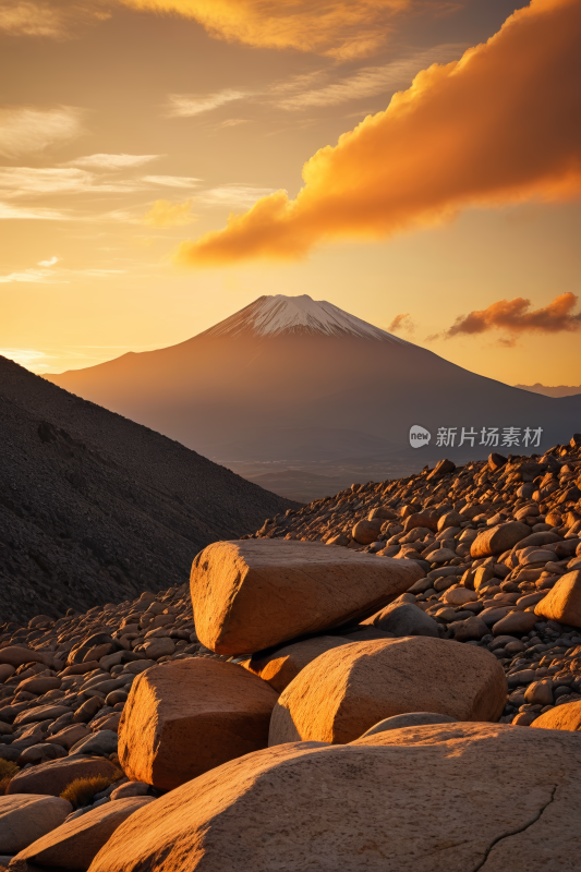 一座山前景有几块岩石高清风景图片