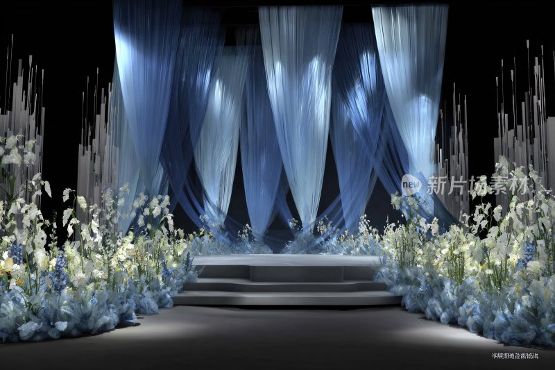 蓝白色系梦幻婚礼舞台场景