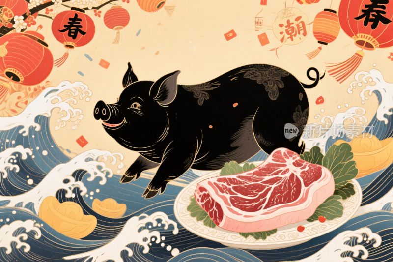 生肖猪年新春插画