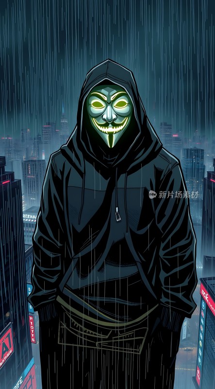 雨夜城市中的神秘人物