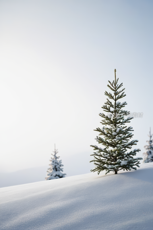 一棵小树矗立在雪地里背景图片