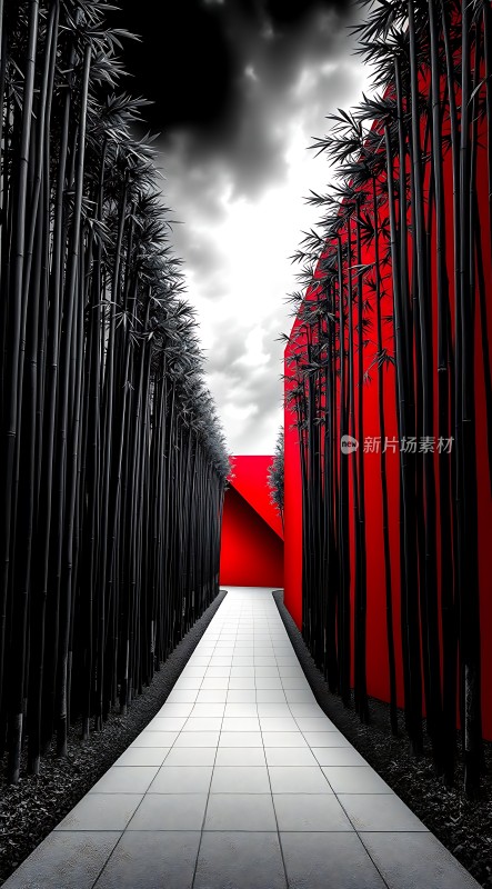 竹影红墙映白径