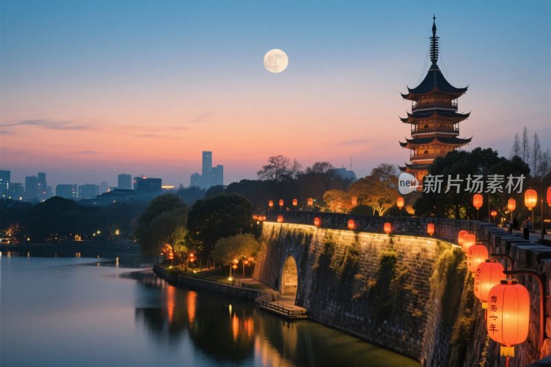 古塔夜景风光图