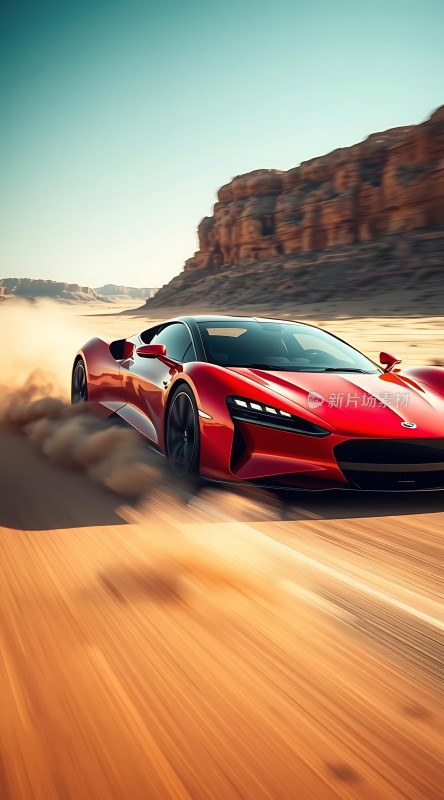 红色跑车沙漠疾驰
