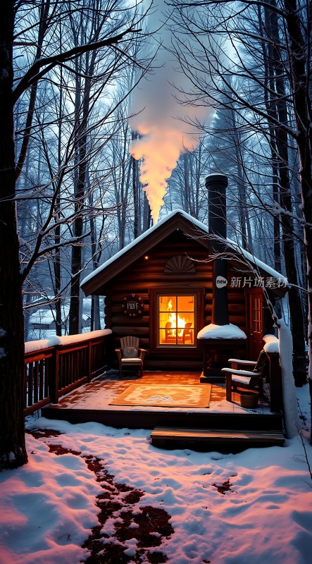雪夜小木屋温馨 fireplace