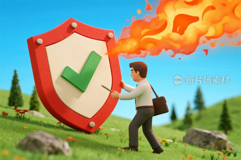 卡通人物与盾牌插画