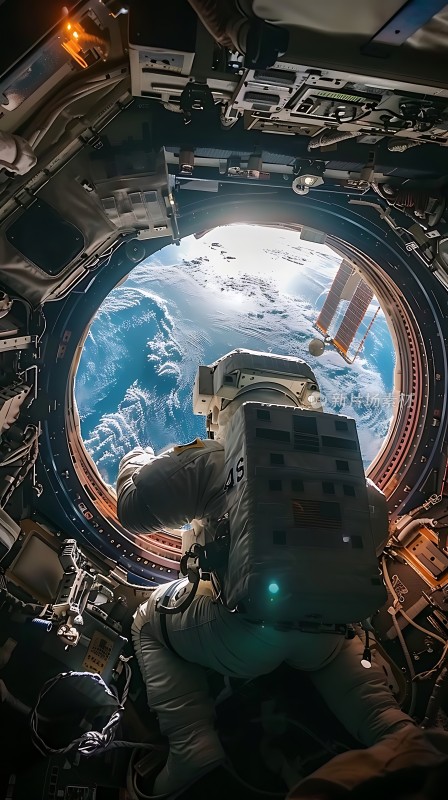 宇航员太空行走地球全景