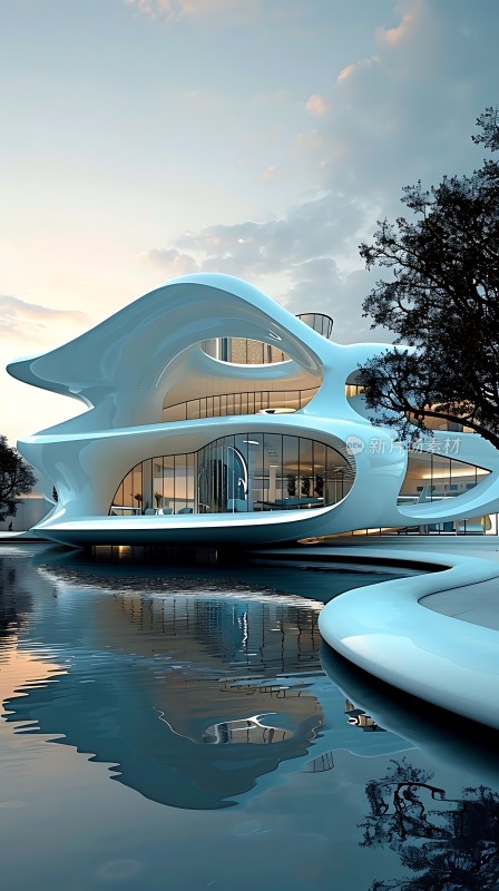 未来主义建筑湖畔梦幻