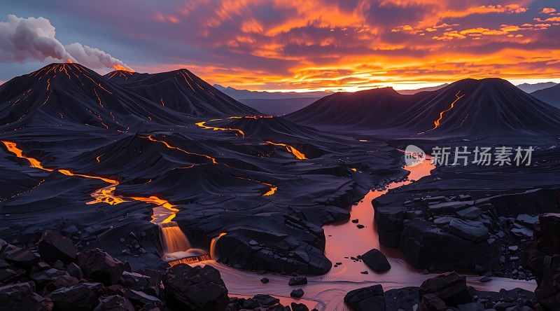 熔岩之河火山日落奇景