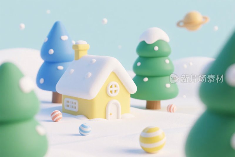 冬日卡通小屋雪景