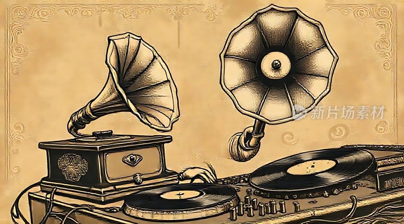 复古留声机与黑胶唱片