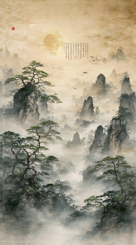 云雾缭绕的山林美景