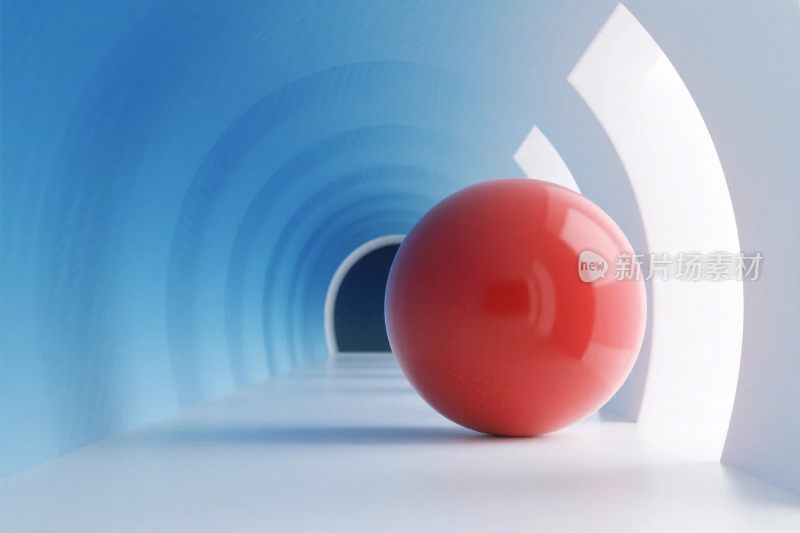 红色球体蓝色隧道效果