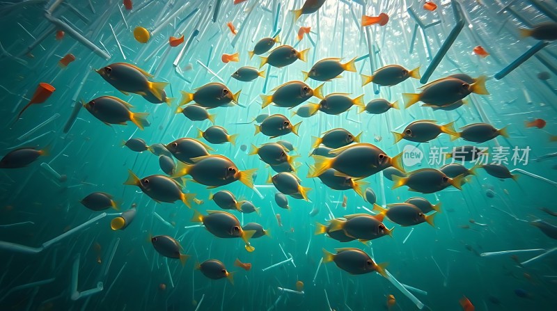 海洋之舞鱼群与塑料垃圾共舞