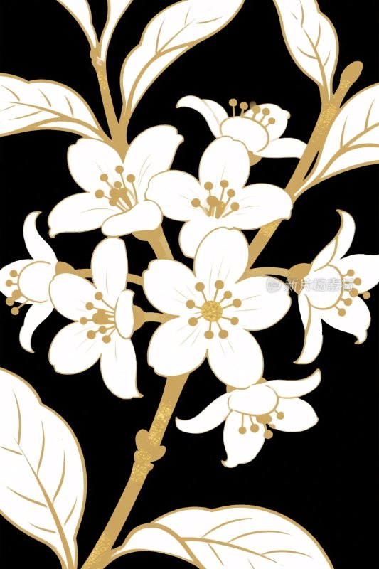 黑白花卉插画