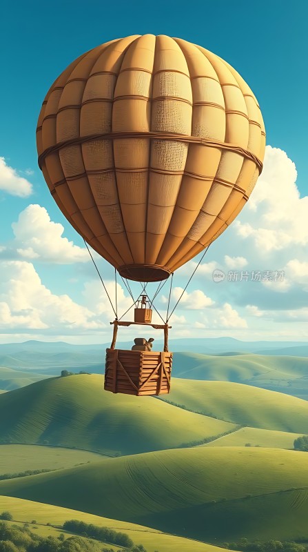 热气球翱翔绿野蓝天间