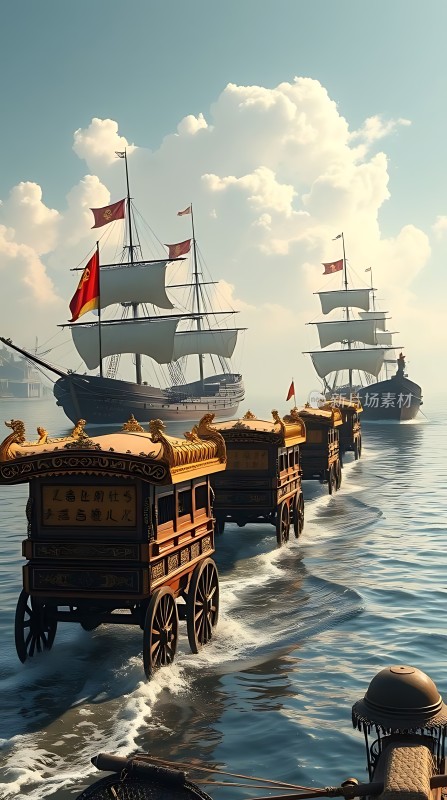 海上丝绸之路上的华丽马车与雄伟帆船