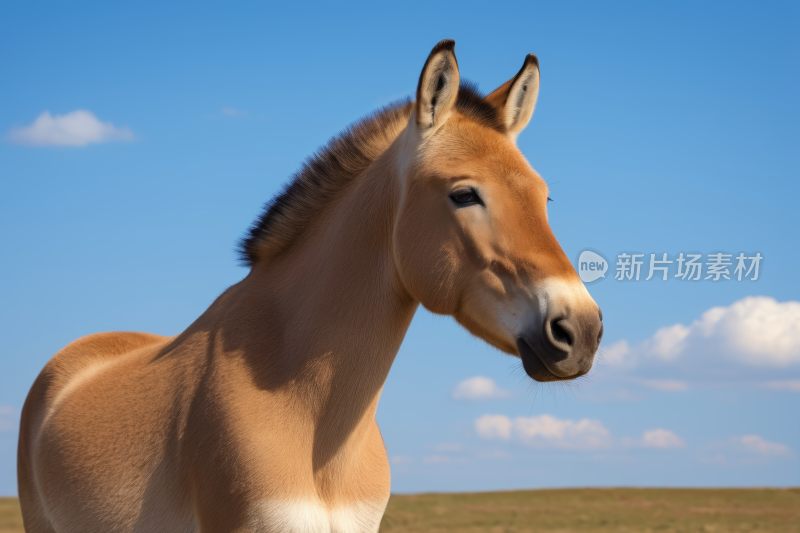 一匹马站在草丛中高清图片