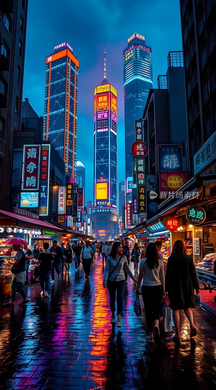 霓虹灯下的繁华夜市