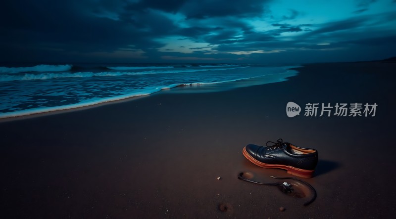 孤鞋遗海滩夜色伴潮声