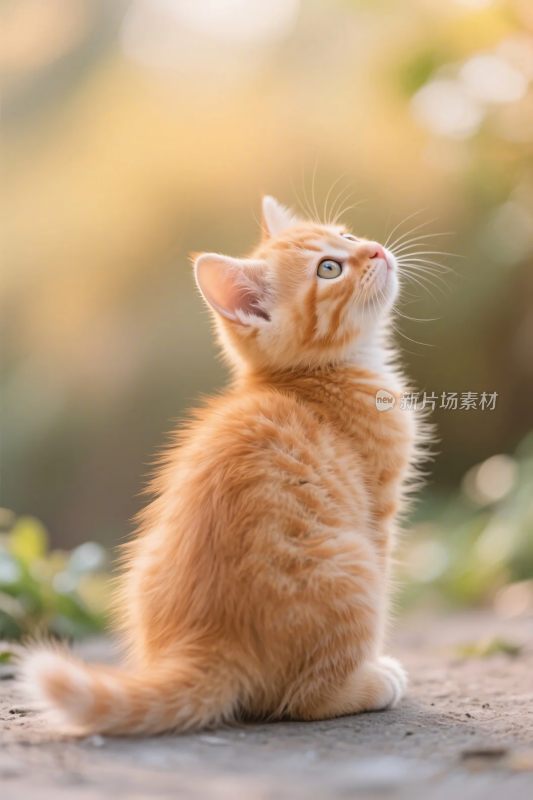 橘色小猫抬头凝视