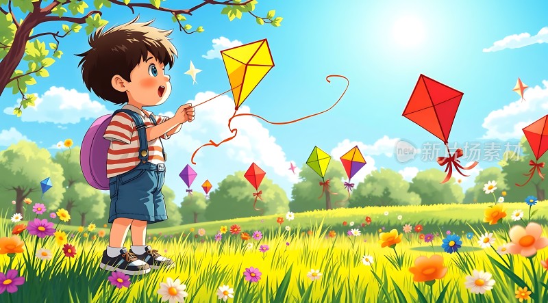 放风筝的小男孩