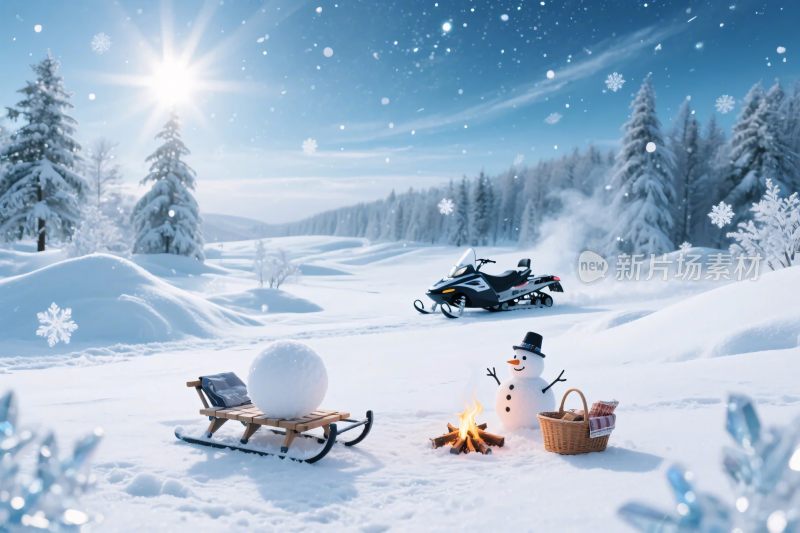 冬日雪地雪人场景