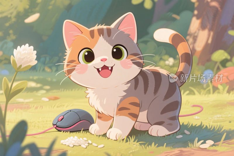 卡通小猫与老鼠的插画