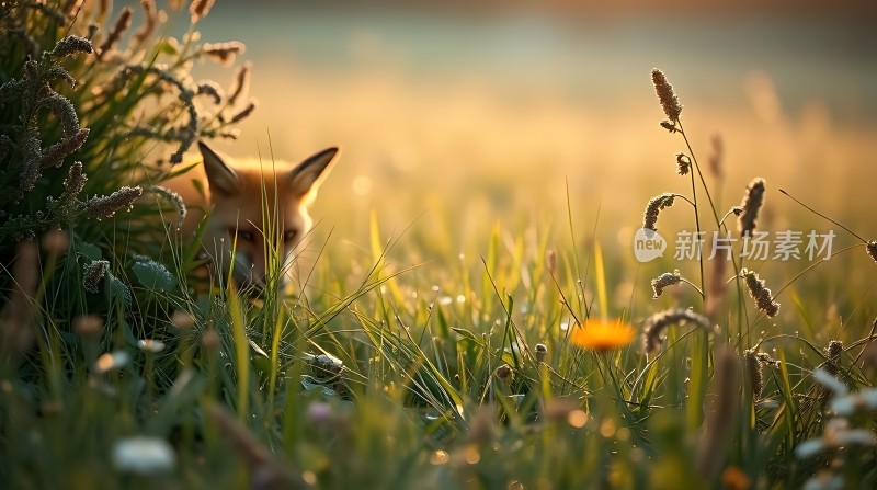 阳光下的狐狸探出头