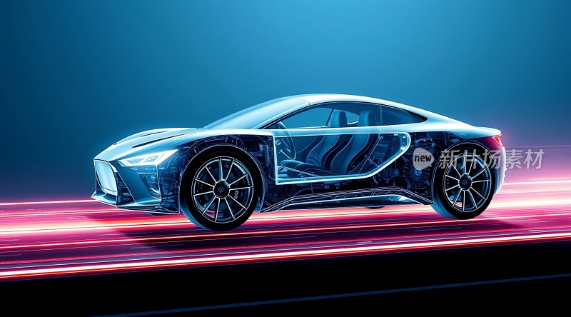 未来科技座驾透明车身展现内部结构动感线条彰显速度与激情