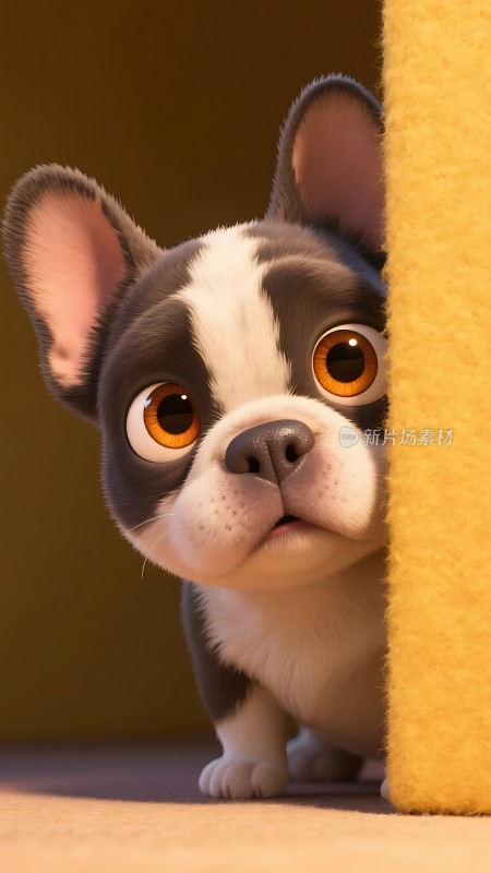 好奇小狗探出头