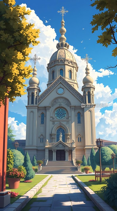 阳光下的宏伟教堂