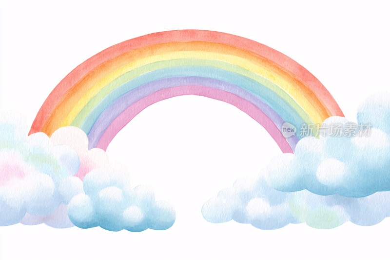 梦幻水彩彩虹与云朵插画