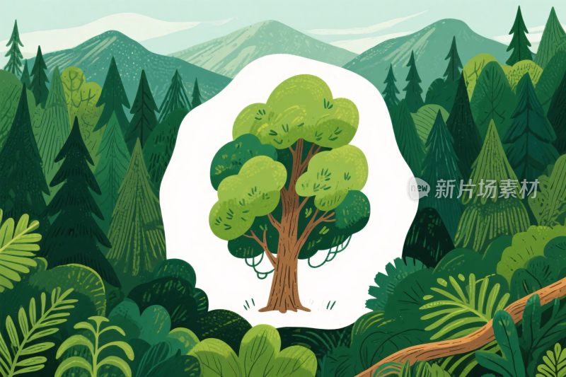 森林中的树插画