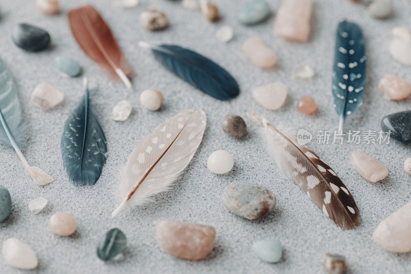 羽毛与石子的静谧画面