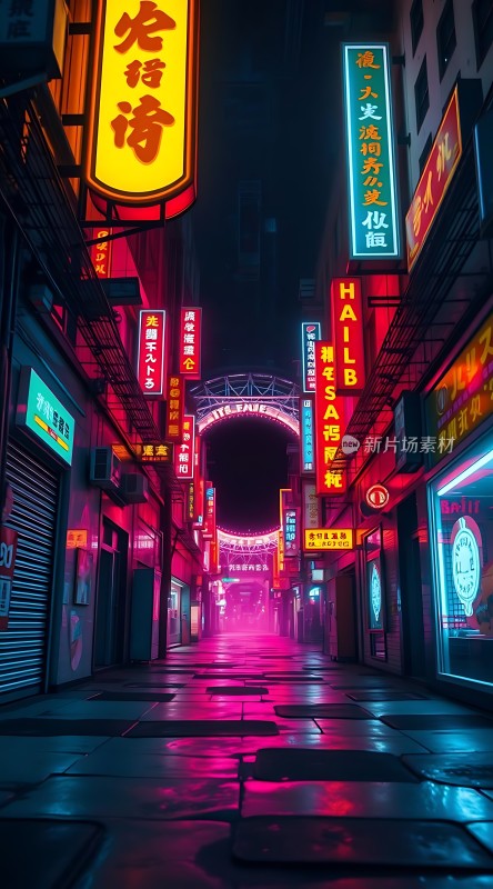 霓虹灯下的繁华街道