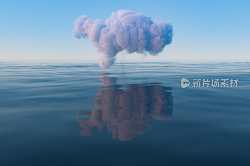 平静水面上飘浮的云朵 三维渲染