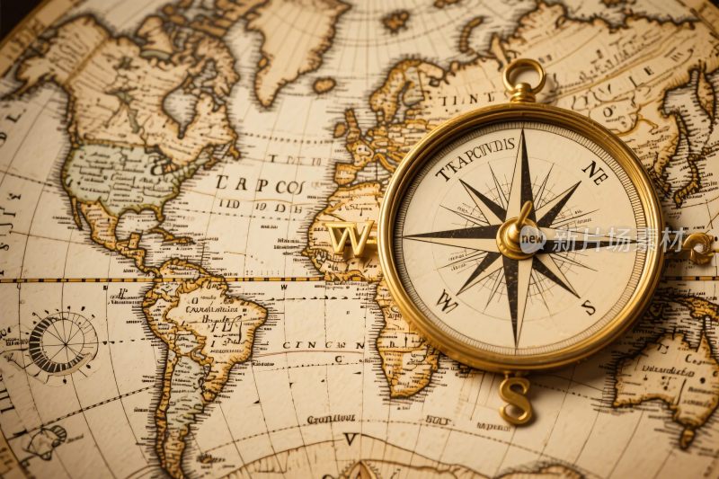 古老指南针与复古世界地图