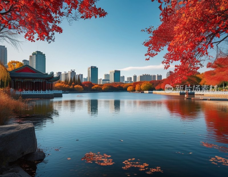 长春南湖秋日红叶