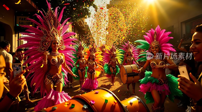 狂欢节上的彩色舞者与观众