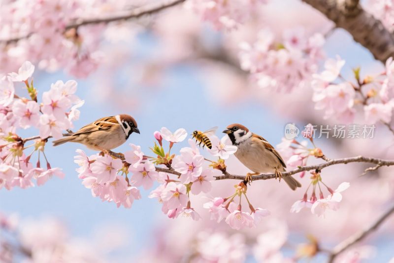 樱花枝头的小鸟