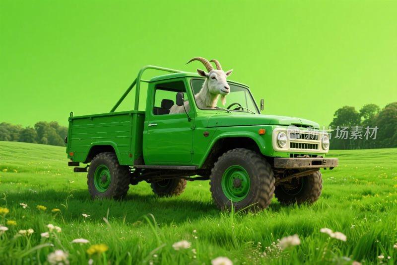 绿色卡车上的山羊