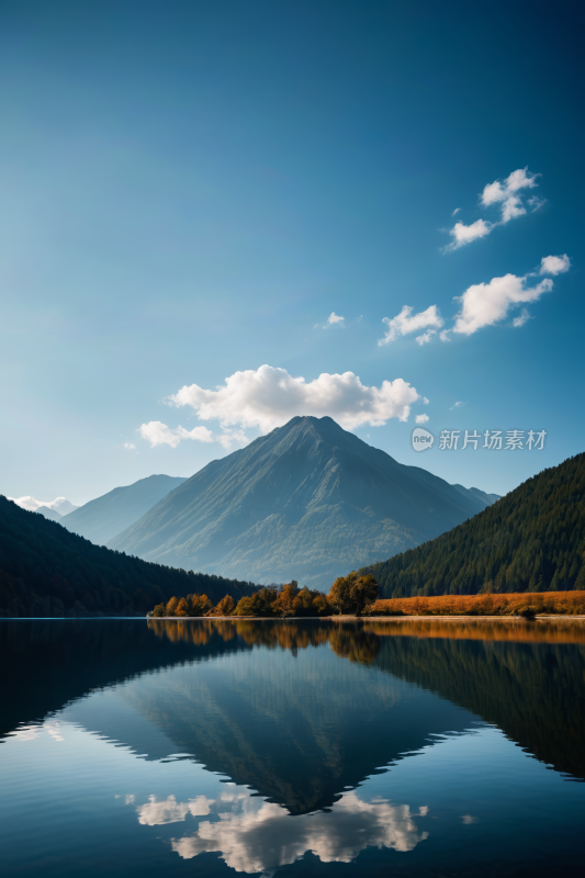 湖中倒映的山脉高清风景摄影图片