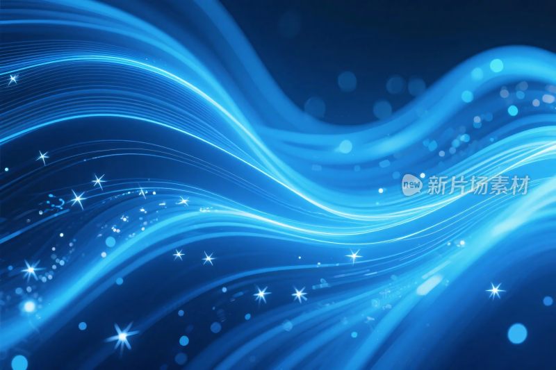 蓝色星光波浪插画