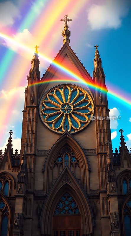 彩虹下的玫瑰窗教堂