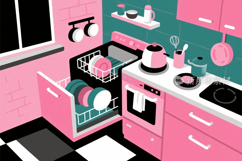 厨房插画场景