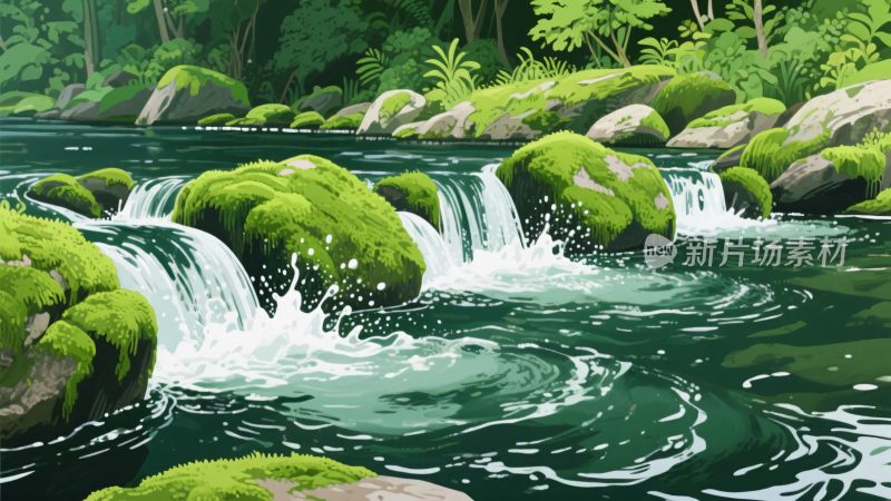 山间溪流插画