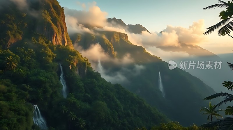 晨光下的瀑布群