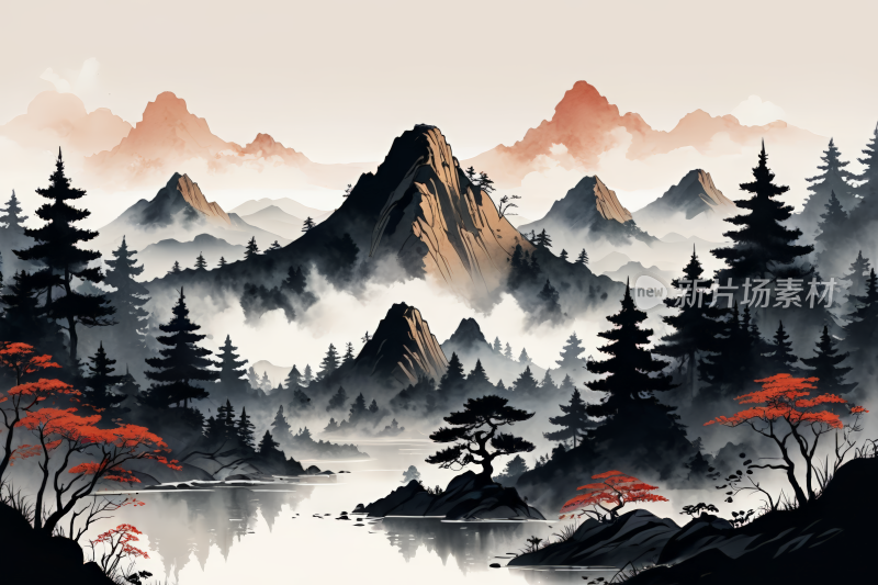 山峰山脉风景插画